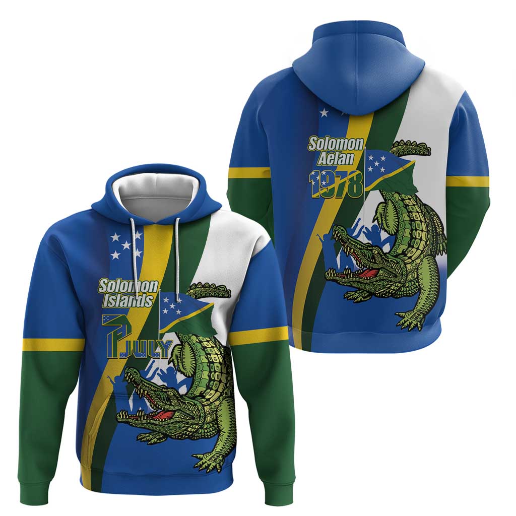 Solomon Islands Independence Day Hoodie Happy 7 July Crocodile Flag Style LT14 - Polynesian Pride
