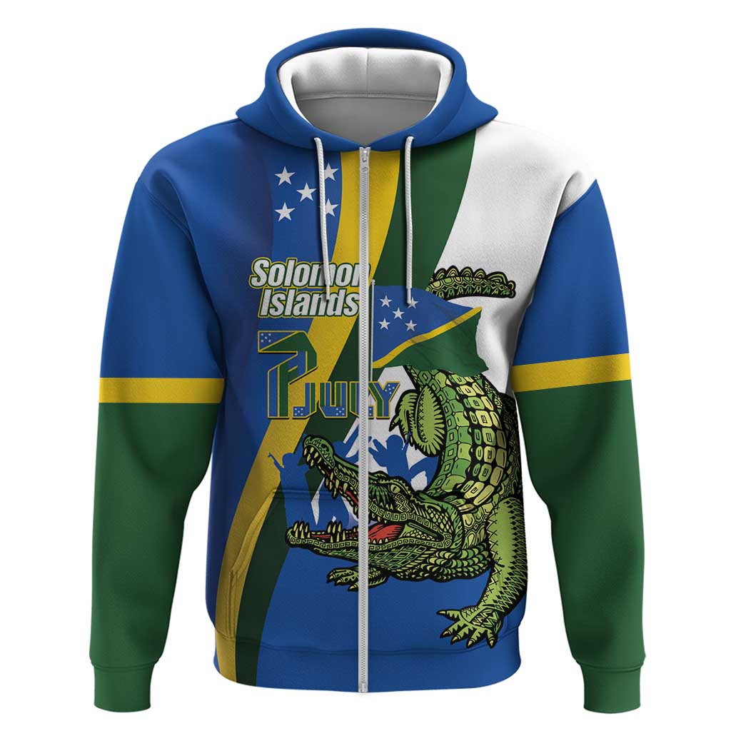 Solomon Islands Independence Day Hoodie Happy 7 July Crocodile Flag Style LT14 Zip Hoodie Blue - Polynesian Pride