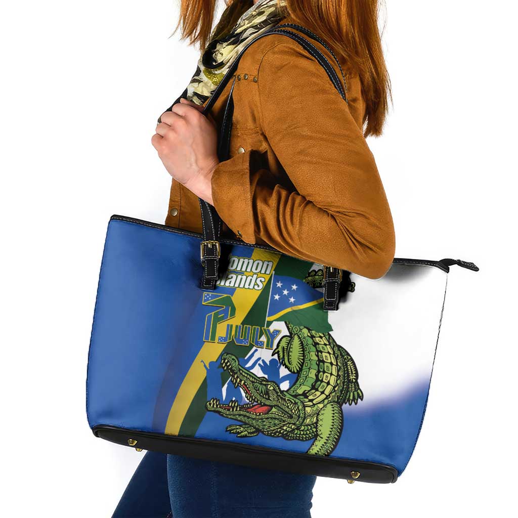 Solomon Islands Independence Day Leather Tote Bag Happy 7 July Crocodile Flag Style LT14 Blue - Polynesian Pride