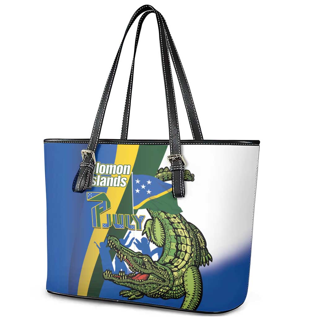 Solomon Islands Independence Day Leather Tote Bag Happy 7 July Crocodile Flag Style LT14 - Polynesian Pride