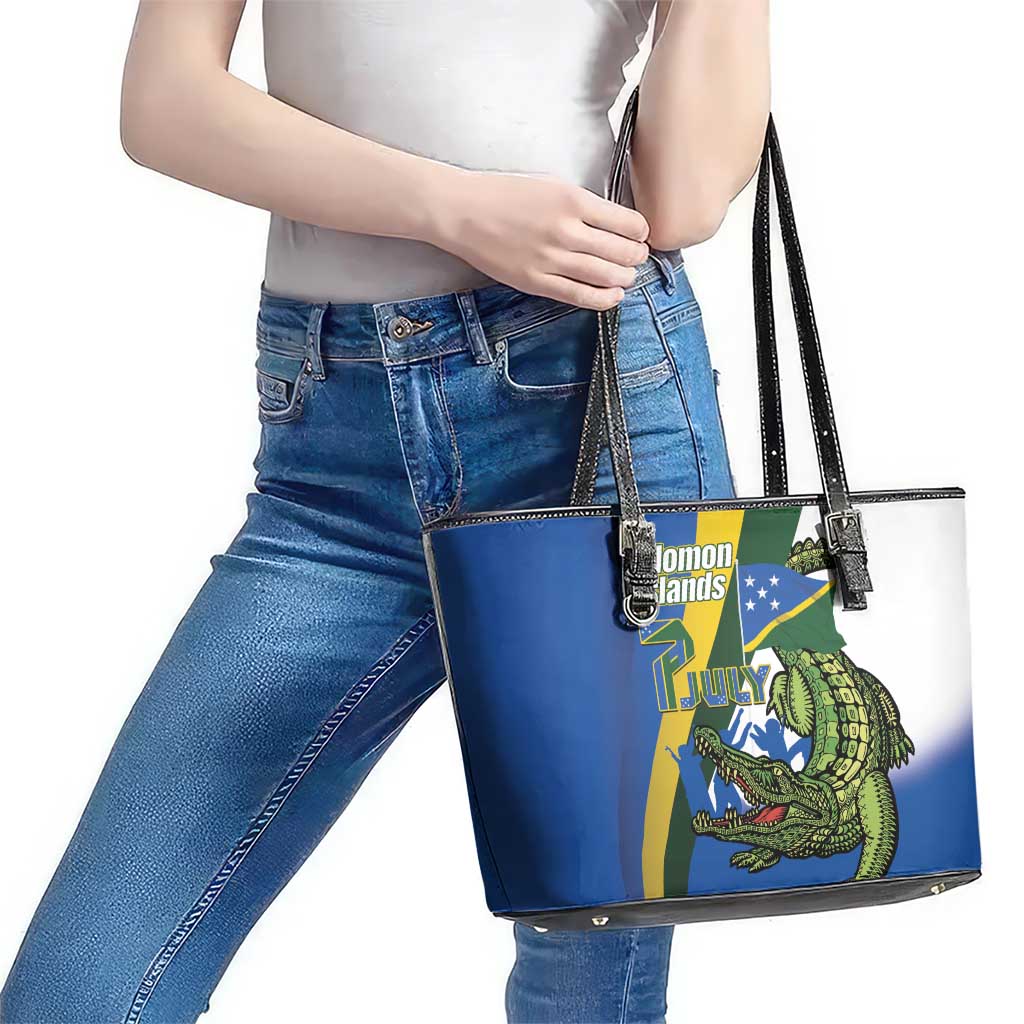 Solomon Islands Independence Day Leather Tote Bag Happy 7 July Crocodile Flag Style LT14 - Polynesian Pride