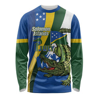 Solomon Islands Independence Day Long Sleeve Shirt Happy 7 July Crocodile Flag Style LT14 Unisex Blue - Polynesian Pride