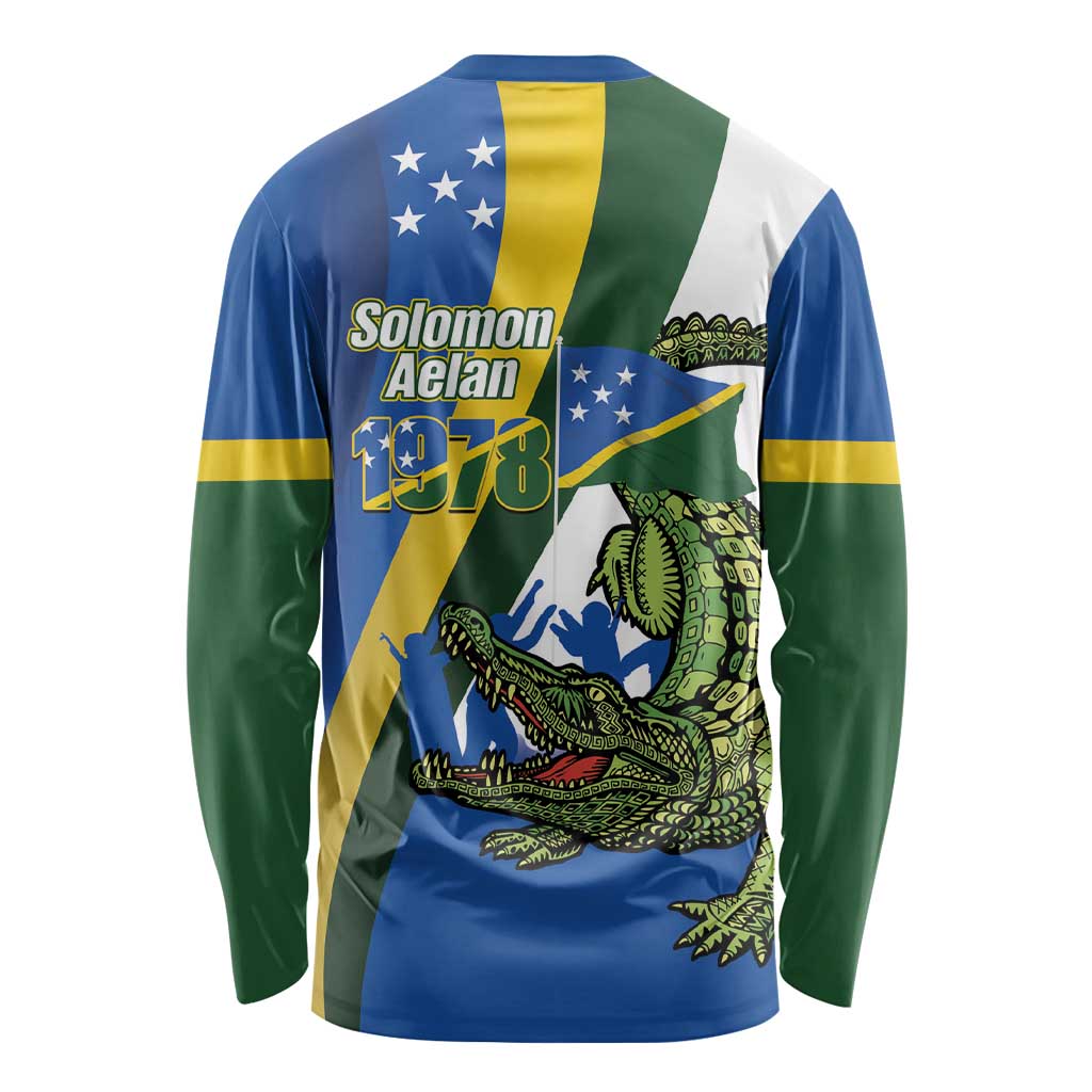 Solomon Islands Independence Day Long Sleeve Shirt Happy 7 July Crocodile Flag Style LT14 - Polynesian Pride