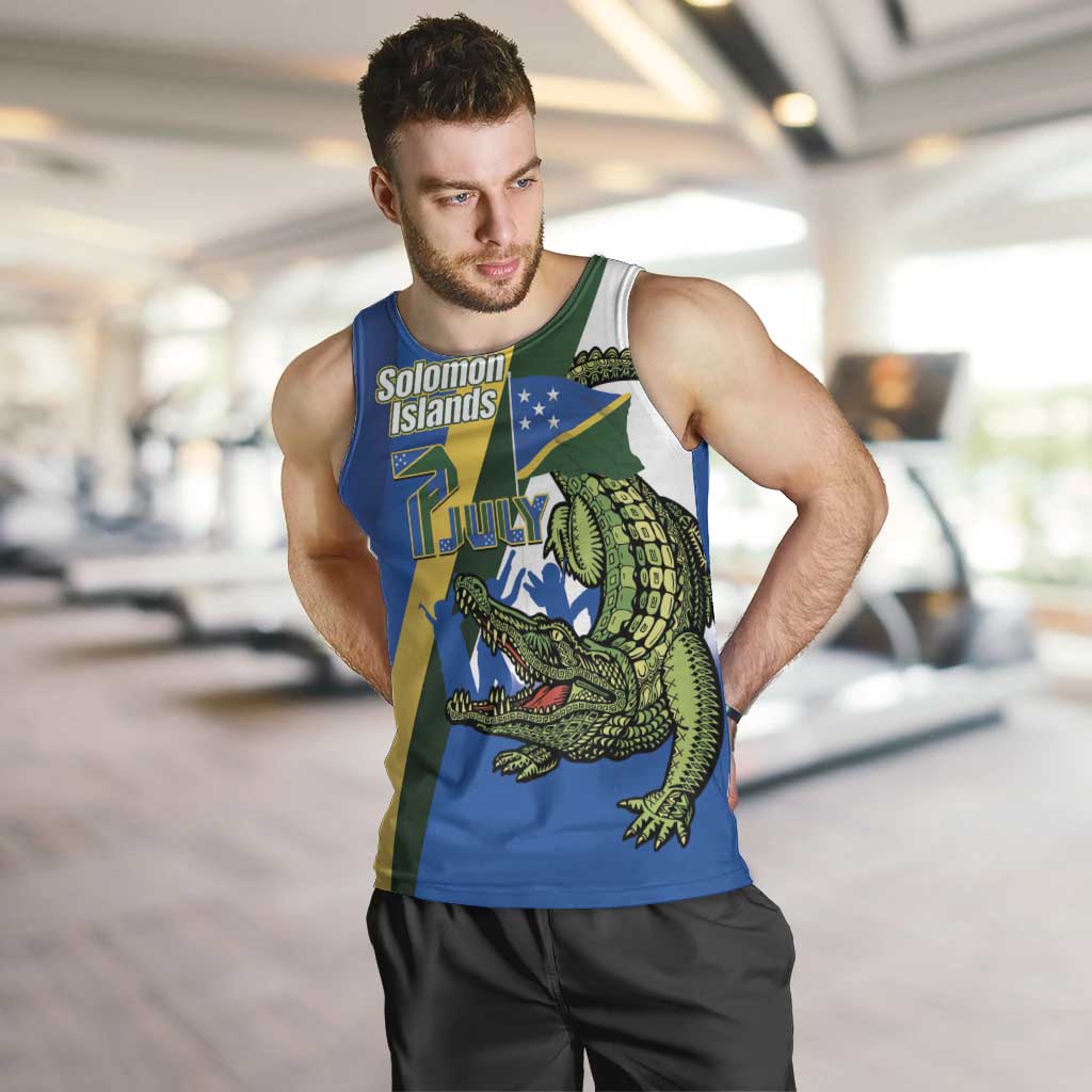 Solomon Islands Independence Day Men Tank Top Happy 7 July Crocodile Flag Style LT14 Blue - Polynesian Pride