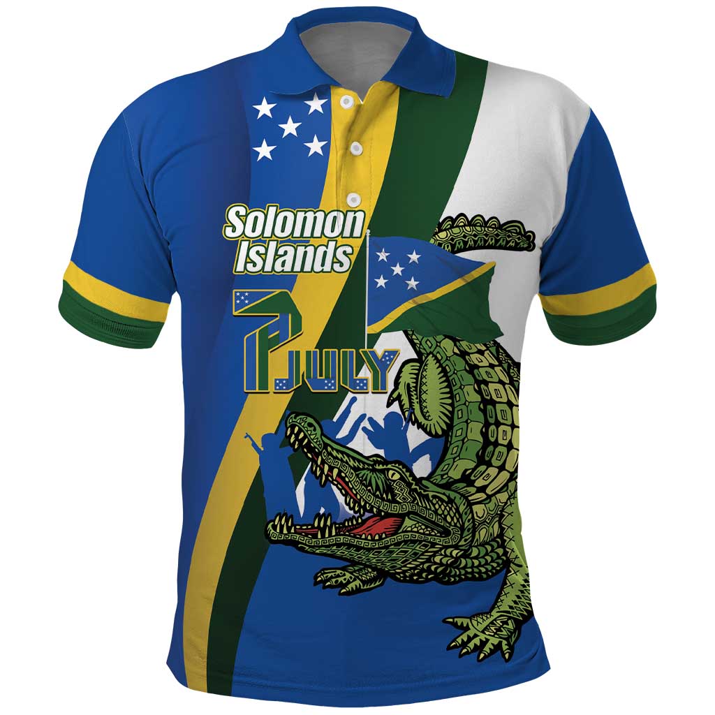 Solomon Islands Independence Day Polo Shirt Happy 7 July Crocodile Flag Style LT14 Blue - Polynesian Pride