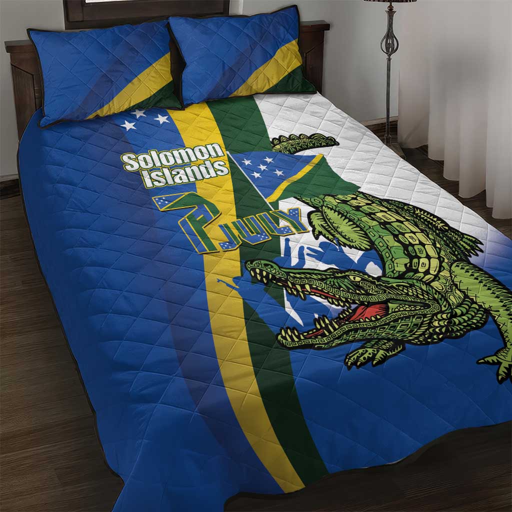 Solomon Islands Independence Day Quilt Bed Set Happy 7 July Crocodile Flag Style LT14 Blue - Polynesian Pride