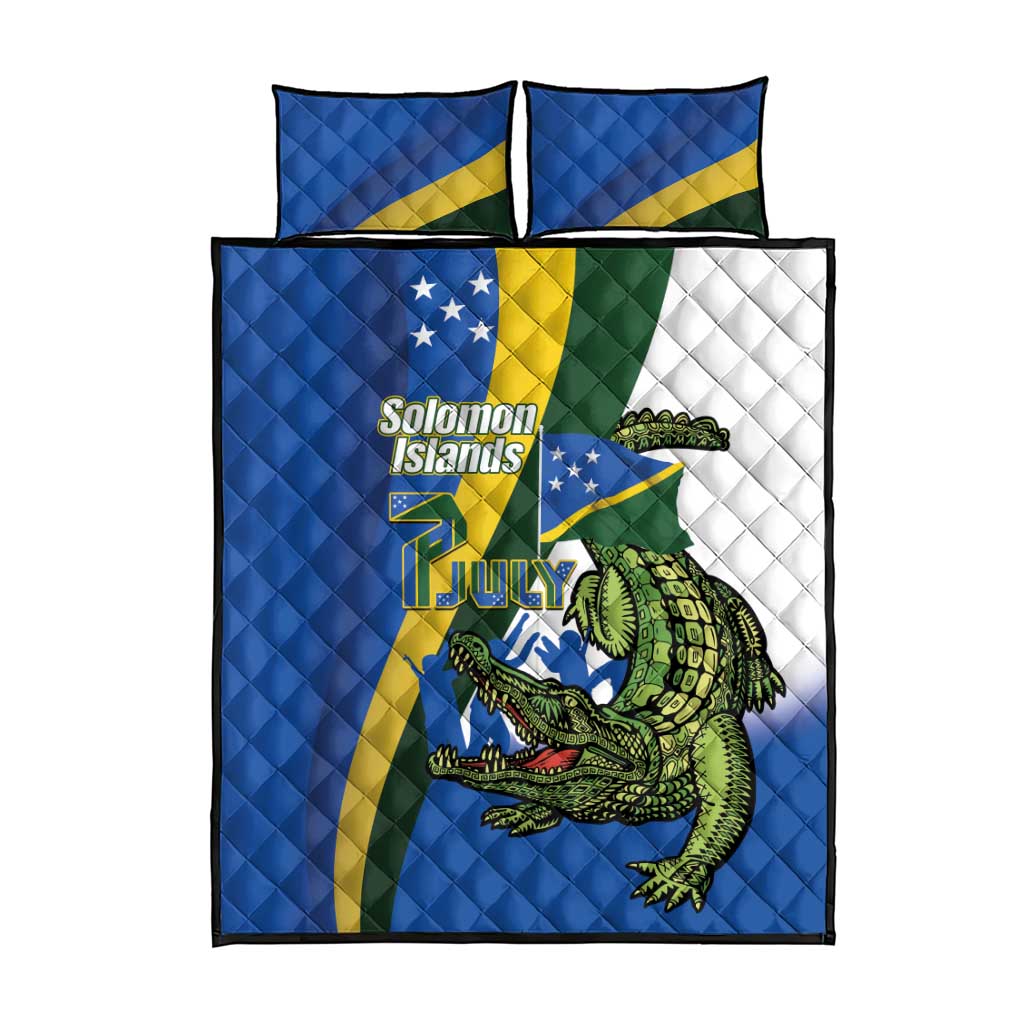 Solomon Islands Independence Day Quilt Bed Set Happy 7 July Crocodile Flag Style LT14 - Polynesian Pride