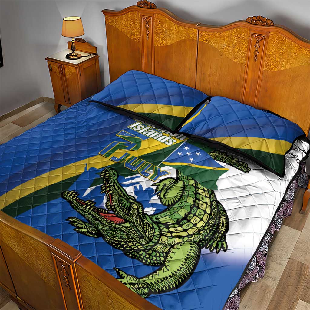 Solomon Islands Independence Day Quilt Bed Set Happy 7 July Crocodile Flag Style LT14 - Polynesian Pride