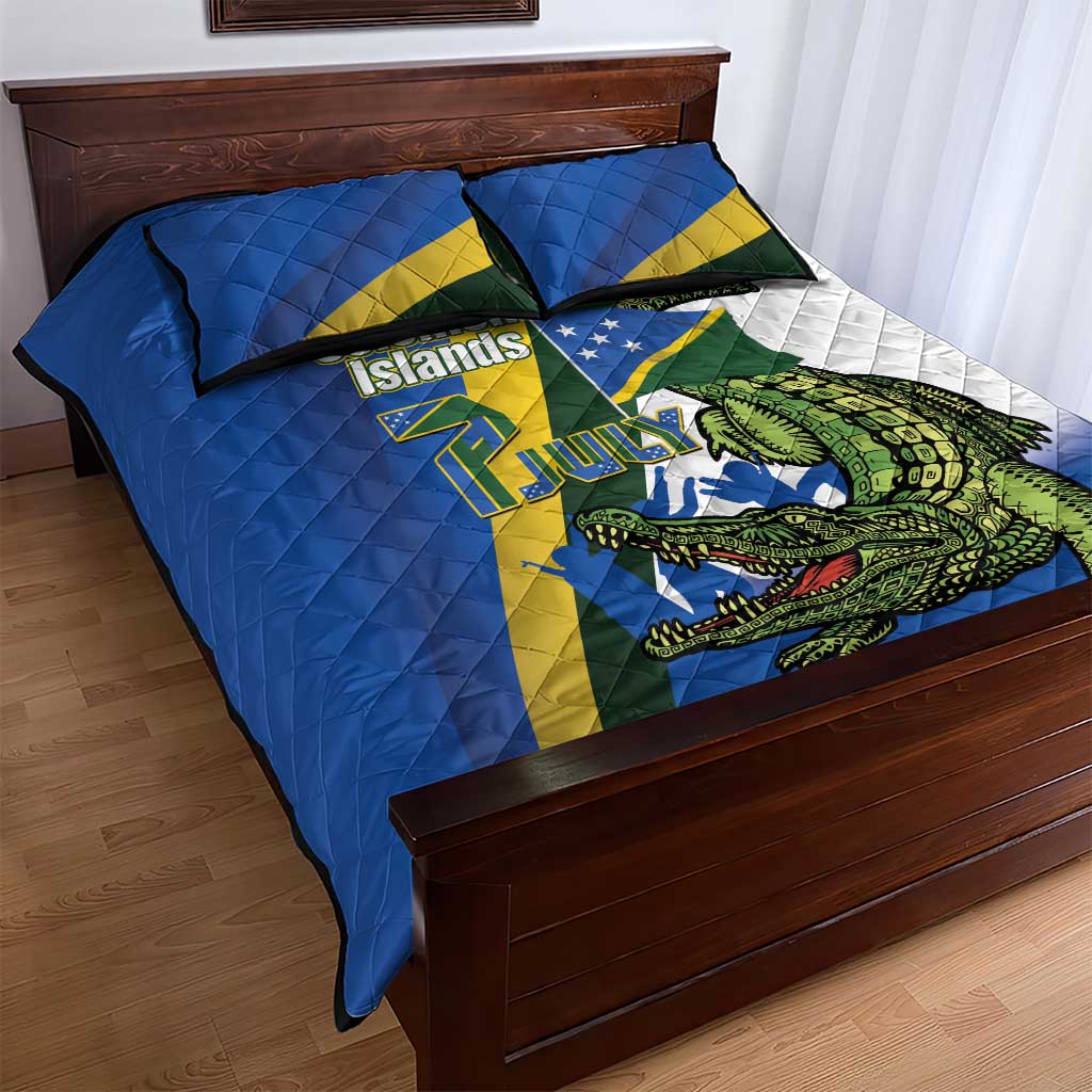 Solomon Islands Independence Day Quilt Bed Set Happy 7 July Crocodile Flag Style LT14 - Polynesian Pride