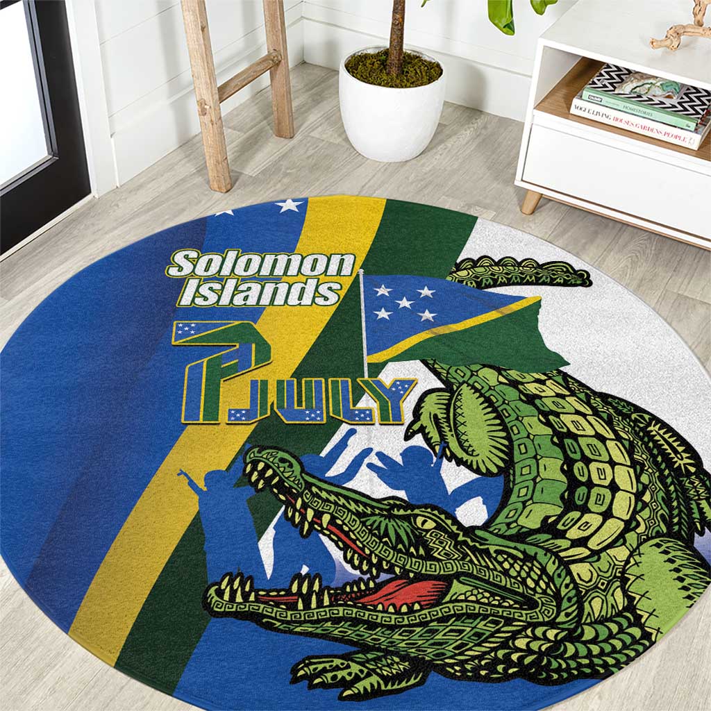 Solomon Islands Independence Day Round Carpet Happy 7 July Crocodile Flag Style LT14 Blue - Polynesian Pride