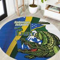 Solomon Islands Independence Day Round Carpet Happy 7 July Crocodile Flag Style LT14 Blue - Polynesian Pride