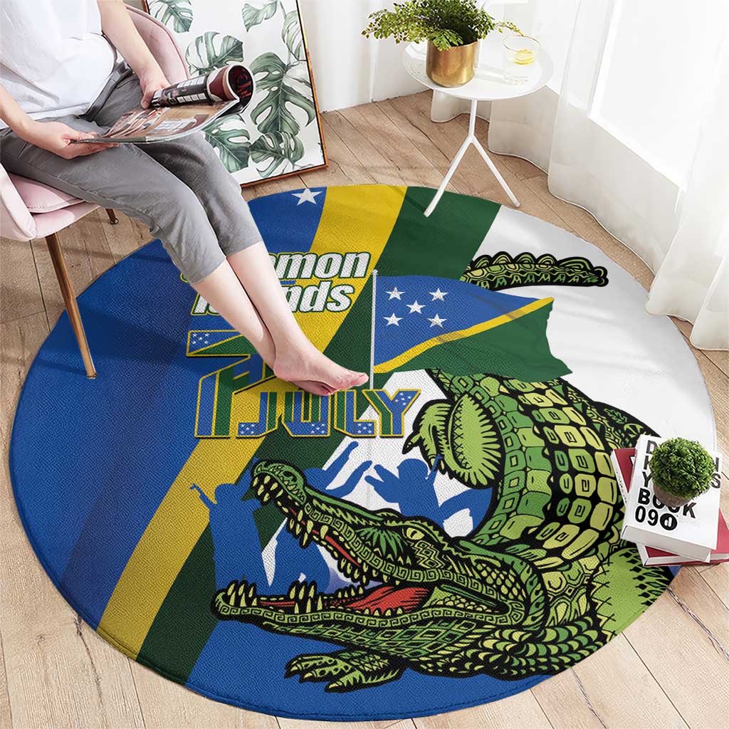 Solomon Islands Independence Day Round Carpet Happy 7 July Crocodile Flag Style LT14 - Polynesian Pride