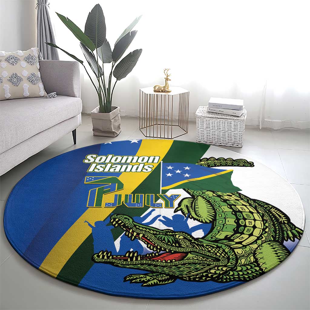 Solomon Islands Independence Day Round Carpet Happy 7 July Crocodile Flag Style LT14 - Polynesian Pride
