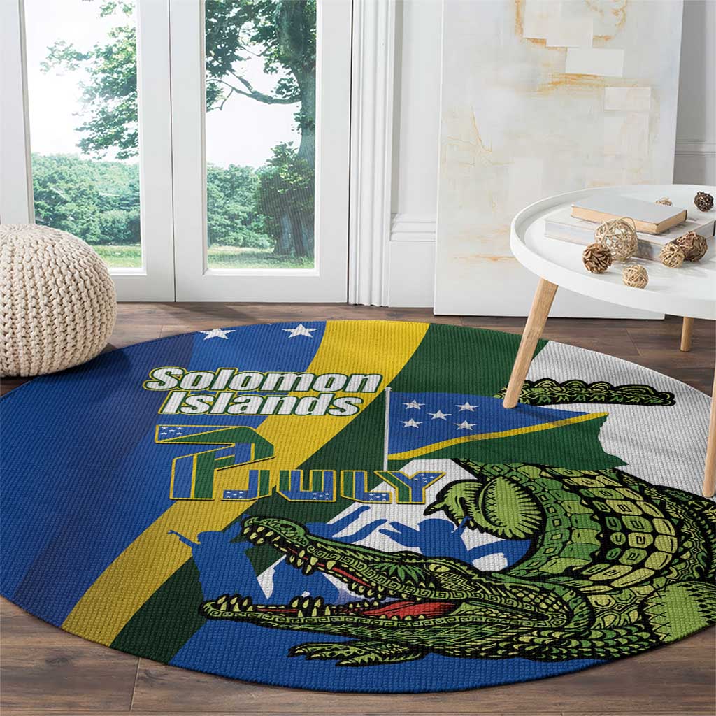 Solomon Islands Independence Day Round Carpet Happy 7 July Crocodile Flag Style LT14 - Polynesian Pride