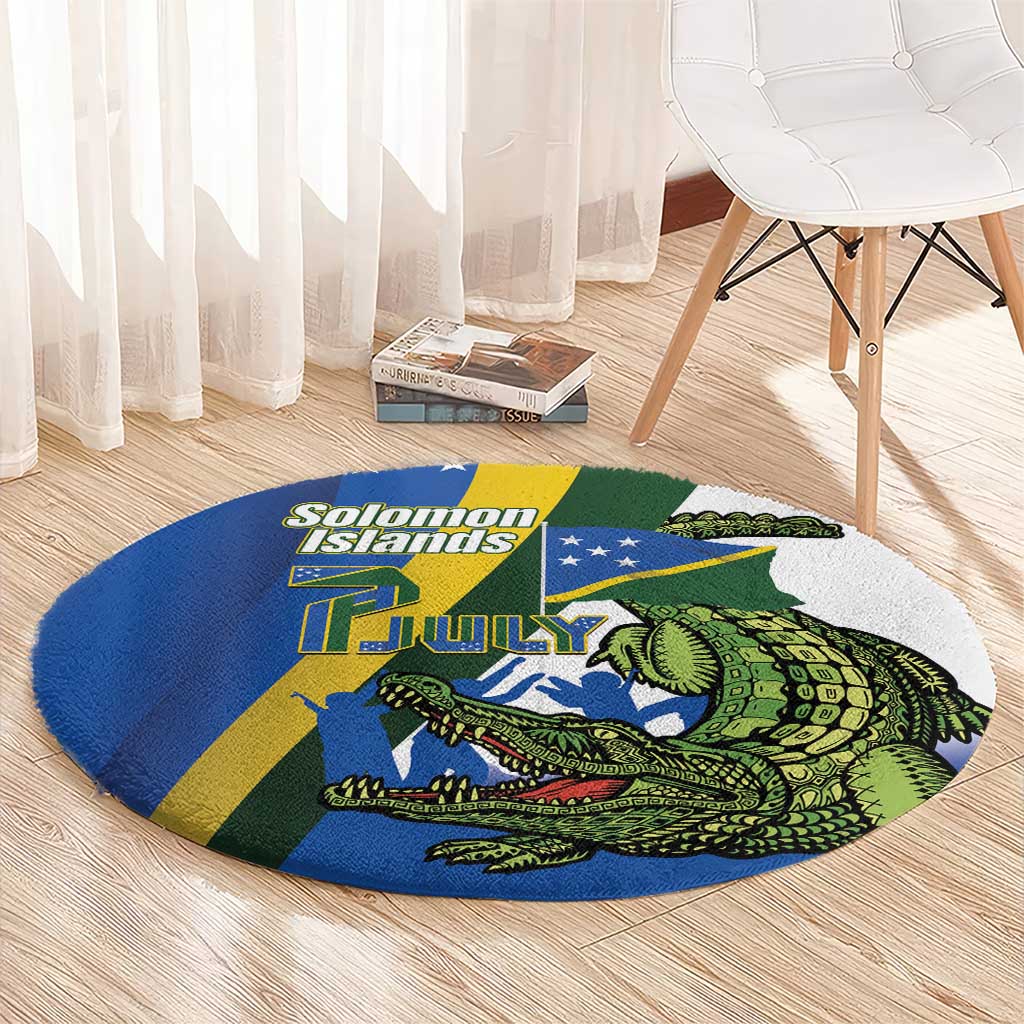 Solomon Islands Independence Day Round Carpet Happy 7 July Crocodile Flag Style LT14 - Polynesian Pride