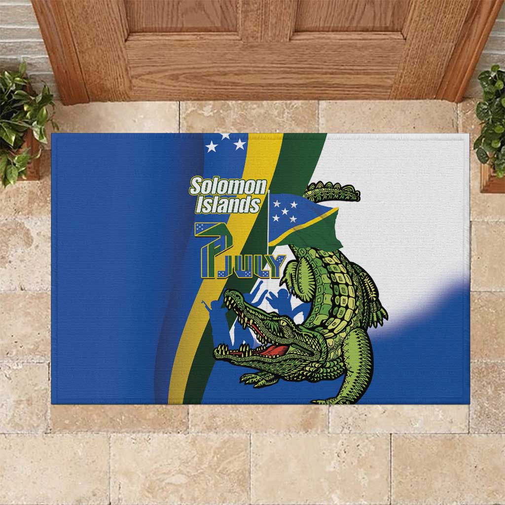 Solomon Islands Independence Day Rubber Doormat Happy 7 July Crocodile Flag Style LT14 Blue - Polynesian Pride