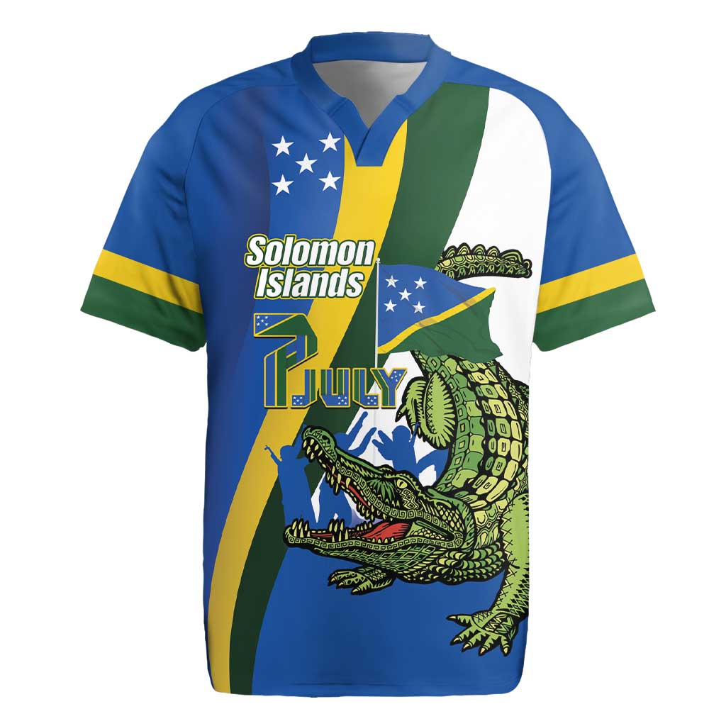 Solomon Islands Independence Day Rugby Jersey Happy 7 July Crocodile Flag Style LT14 Blue - Polynesian Pride