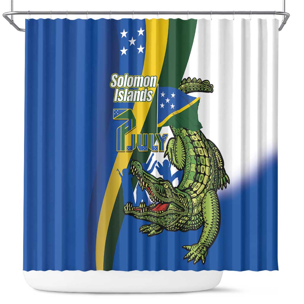 Solomon Islands Independence Day Shower Curtain Happy 7 July Crocodile Flag Style LT14 Blue - Polynesian Pride