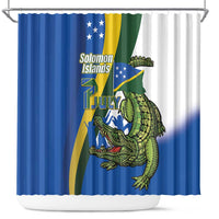 Solomon Islands Independence Day Shower Curtain Happy 7 July Crocodile Flag Style LT14 Blue - Polynesian Pride