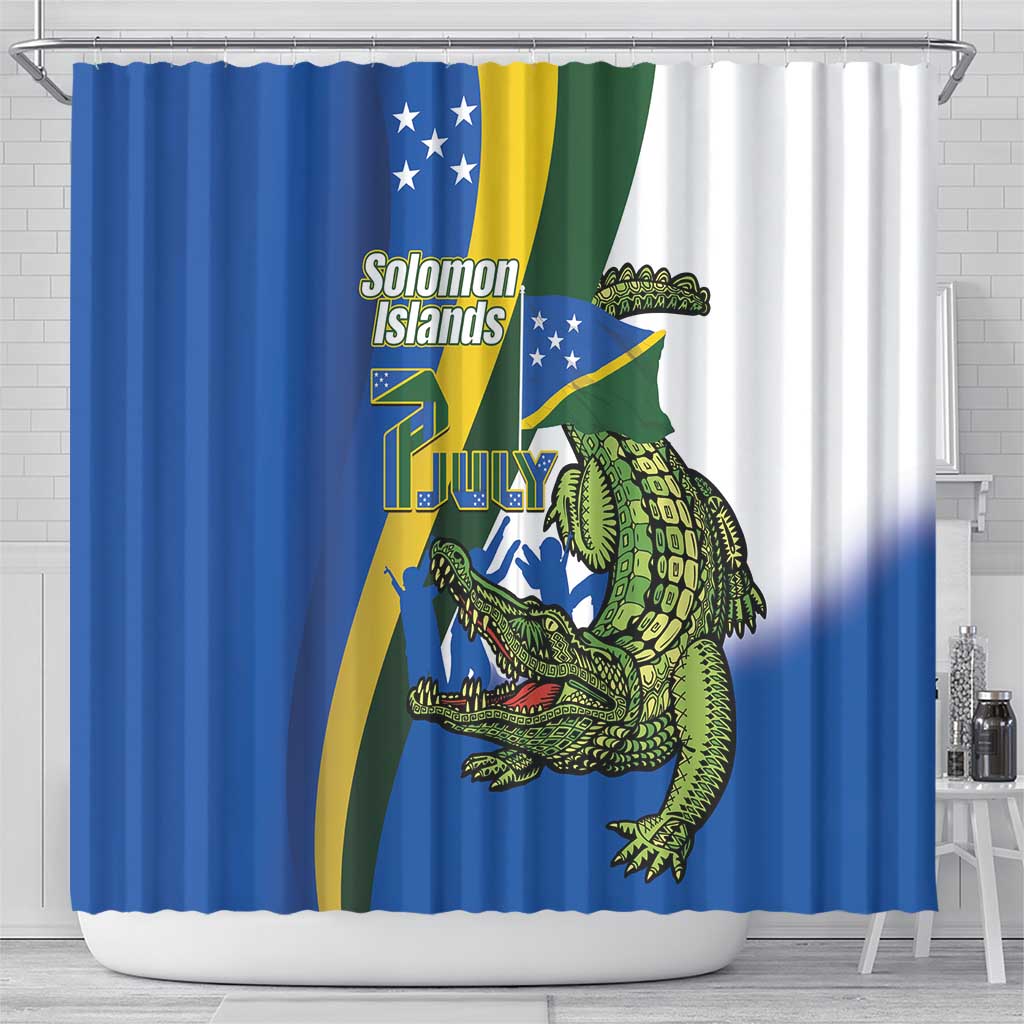 Solomon Islands Independence Day Shower Curtain Happy 7 July Crocodile Flag Style LT14 - Polynesian Pride