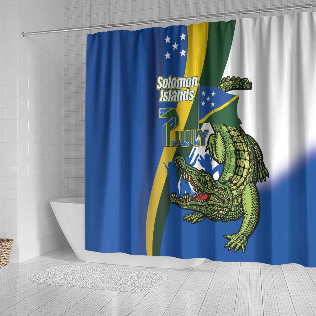 Solomon Islands Independence Day Shower Curtain Happy 7 July Crocodile Flag Style LT14 - Polynesian Pride