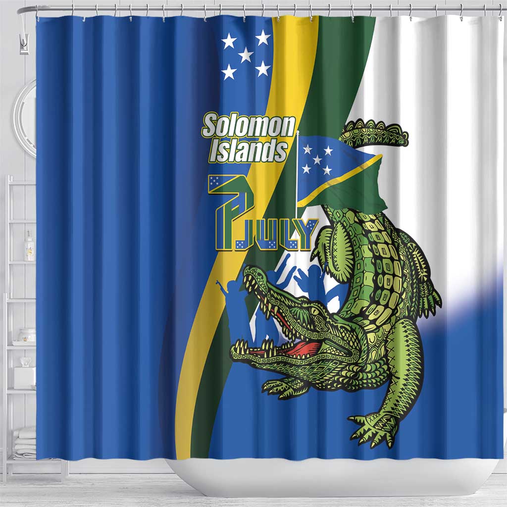 Solomon Islands Independence Day Shower Curtain Happy 7 July Crocodile Flag Style LT14 - Polynesian Pride