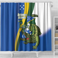 Solomon Islands Independence Day Shower Curtain Happy 7 July Crocodile Flag Style LT14 - Polynesian Pride