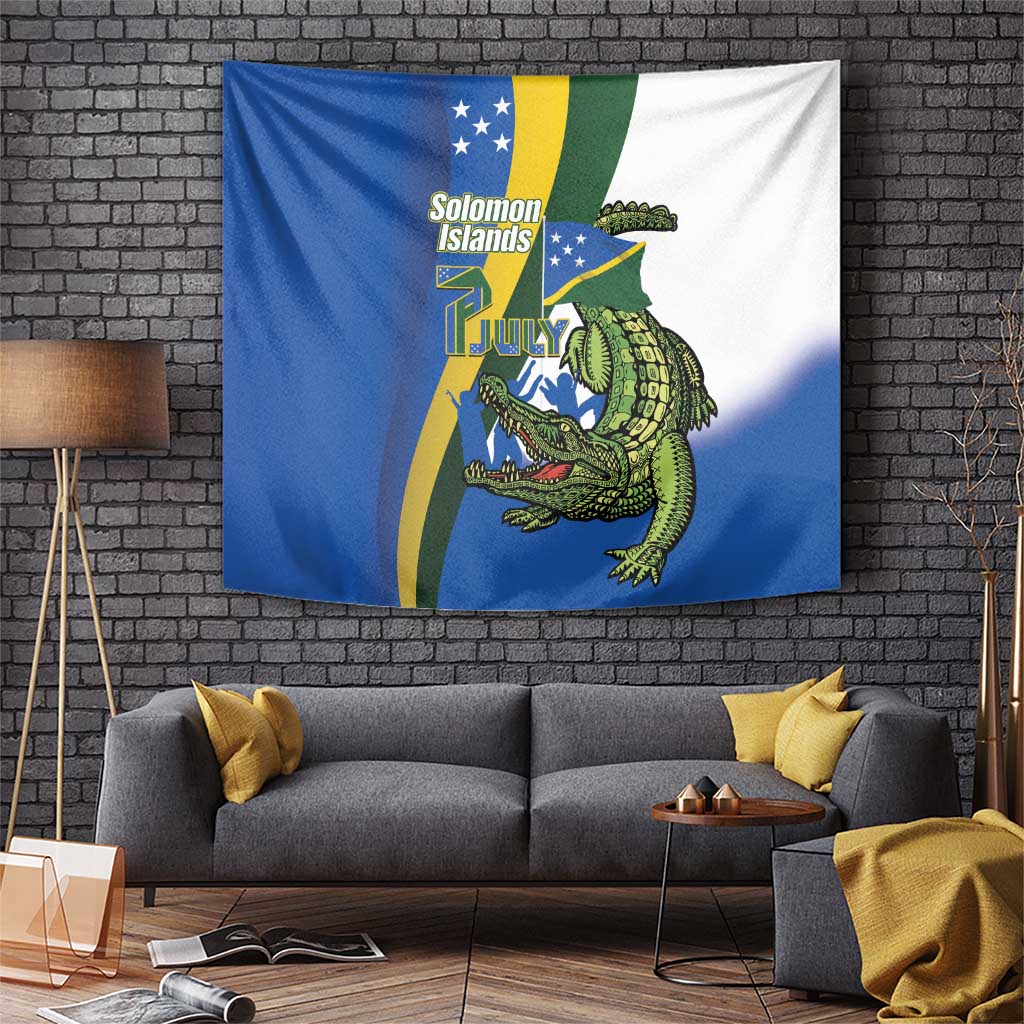 Solomon Islands Independence Day Tapestry Happy 7 July Crocodile Flag Style LT14 Blue - Polynesian Pride