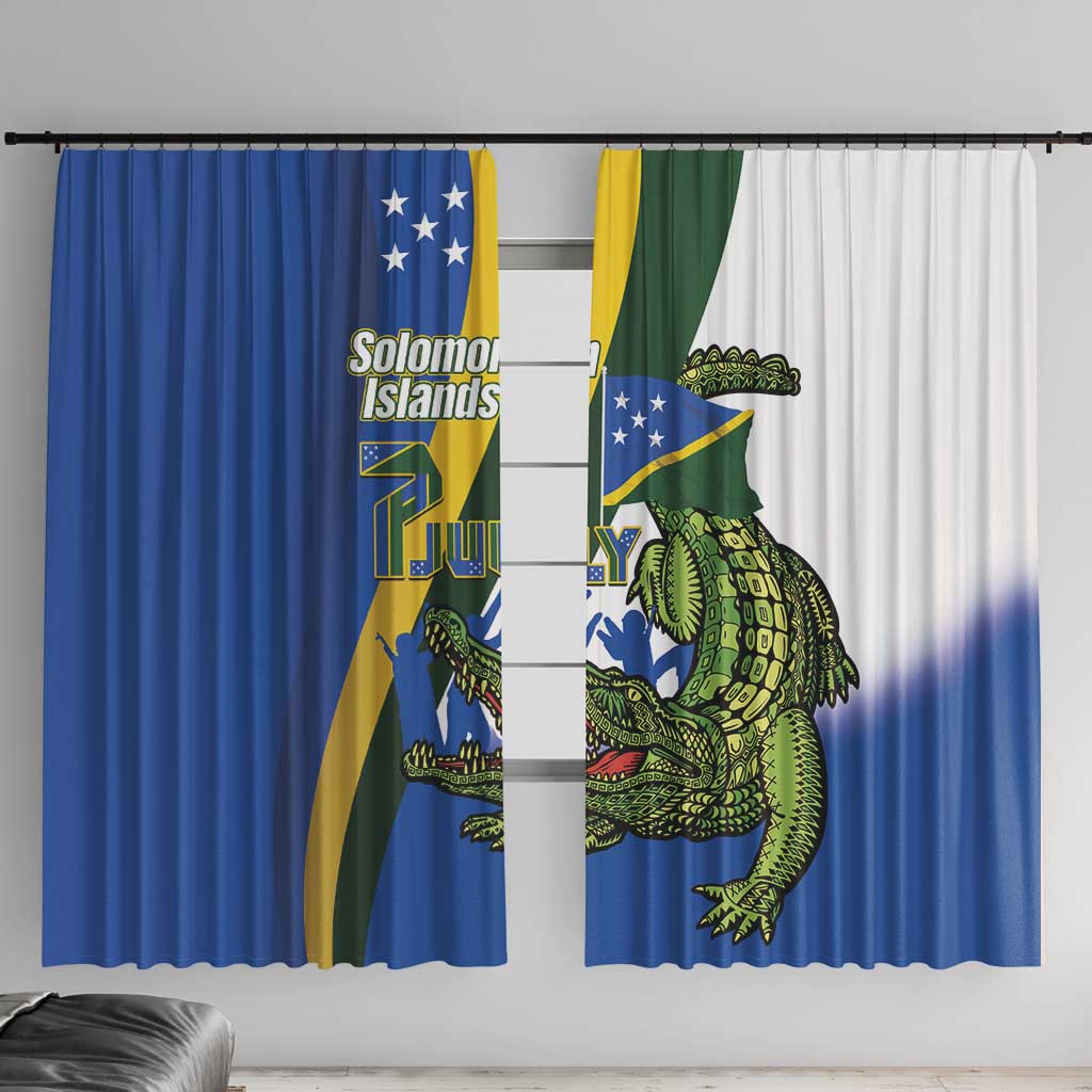 Solomon Islands Independence Day Window Curtain Happy 7 July Crocodile Flag Style LT14 With Hooks Blue - Polynesian Pride