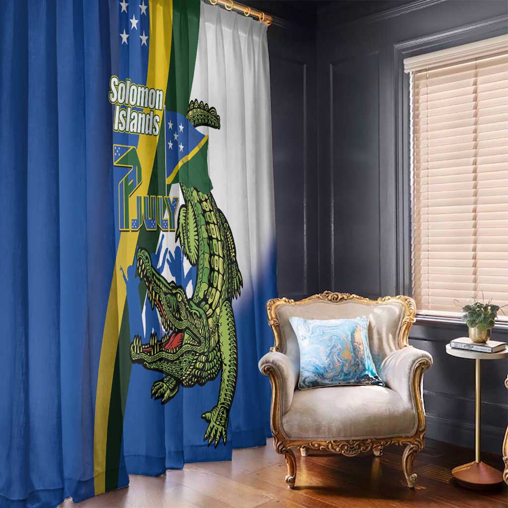 Solomon Islands Independence Day Window Curtain Happy 7 July Crocodile Flag Style LT14 - Polynesian Pride