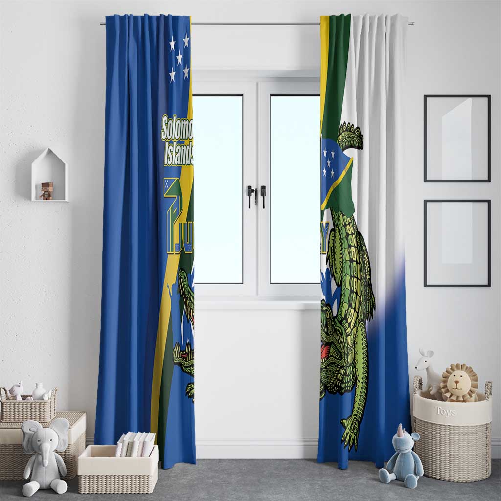 Solomon Islands Independence Day Window Curtain Happy 7 July Crocodile Flag Style LT14 - Polynesian Pride