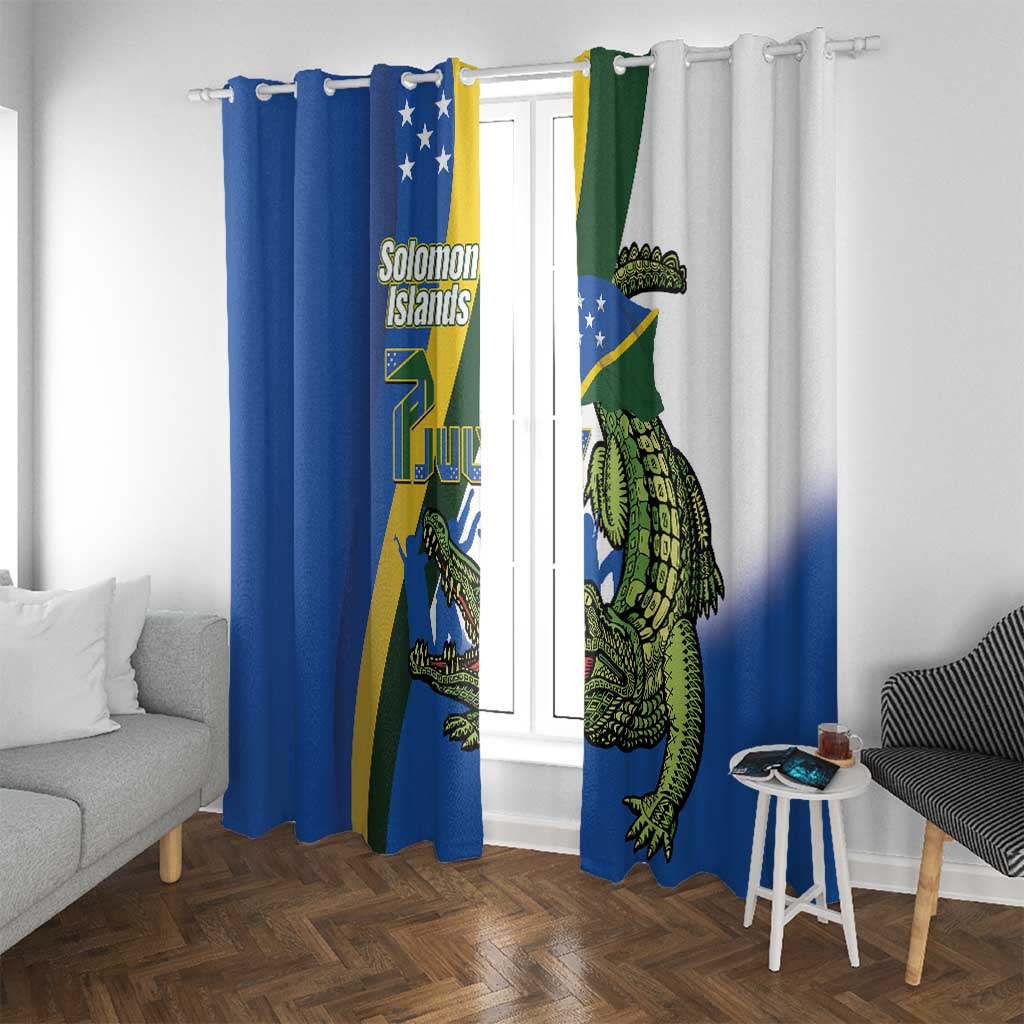 Solomon Islands Independence Day Window Curtain Happy 7 July Crocodile Flag Style LT14 With Grommets Blue - Polynesian Pride