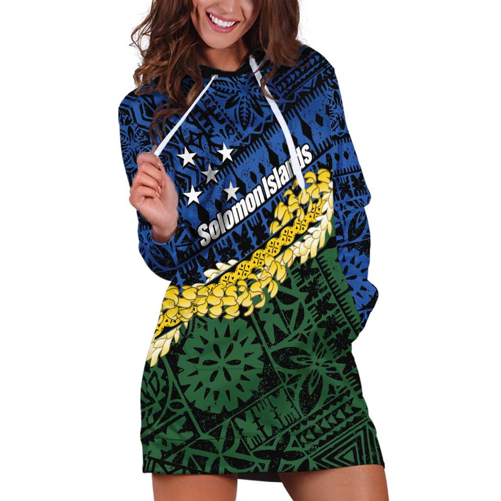 Halo Olaketa Solomon Islands Tapa Pattern Hoodie Dress LT14 Blue - Polynesian Pride