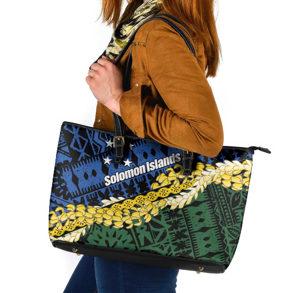 Halo Olaketa Solomon Islands Tapa Pattern Leather Tote Bag LT14 Blue - Polynesian Pride