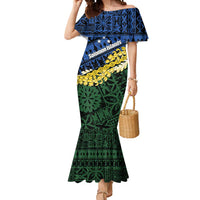 Halo Olaketa Solomon Islands Tapa Pattern Mermaid Dress LT14 Women Blue - Polynesian Pride