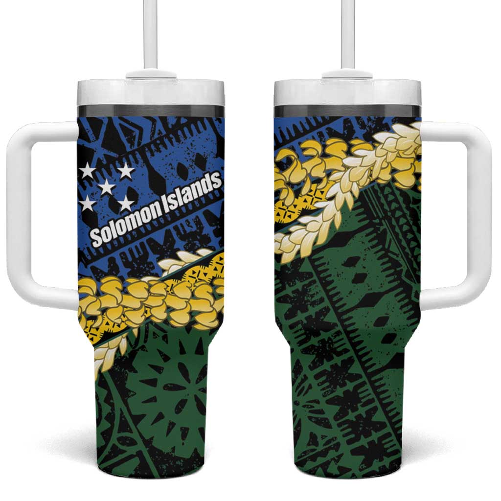Halo Olaketa Solomon Islands Tapa Pattern Tumbler With Handle LT14 One Size: 40 oz Blue - Polynesian Pride