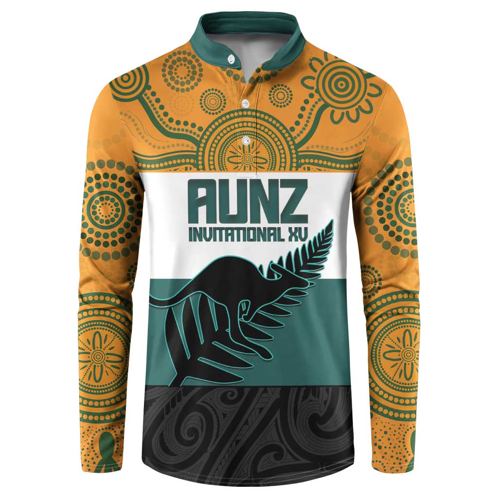 AUNZ Rugby Custom Button Sweatshirt Australia Kangaroo New Zealand Silver Fern LT14 Yellow - Polynesian Pride