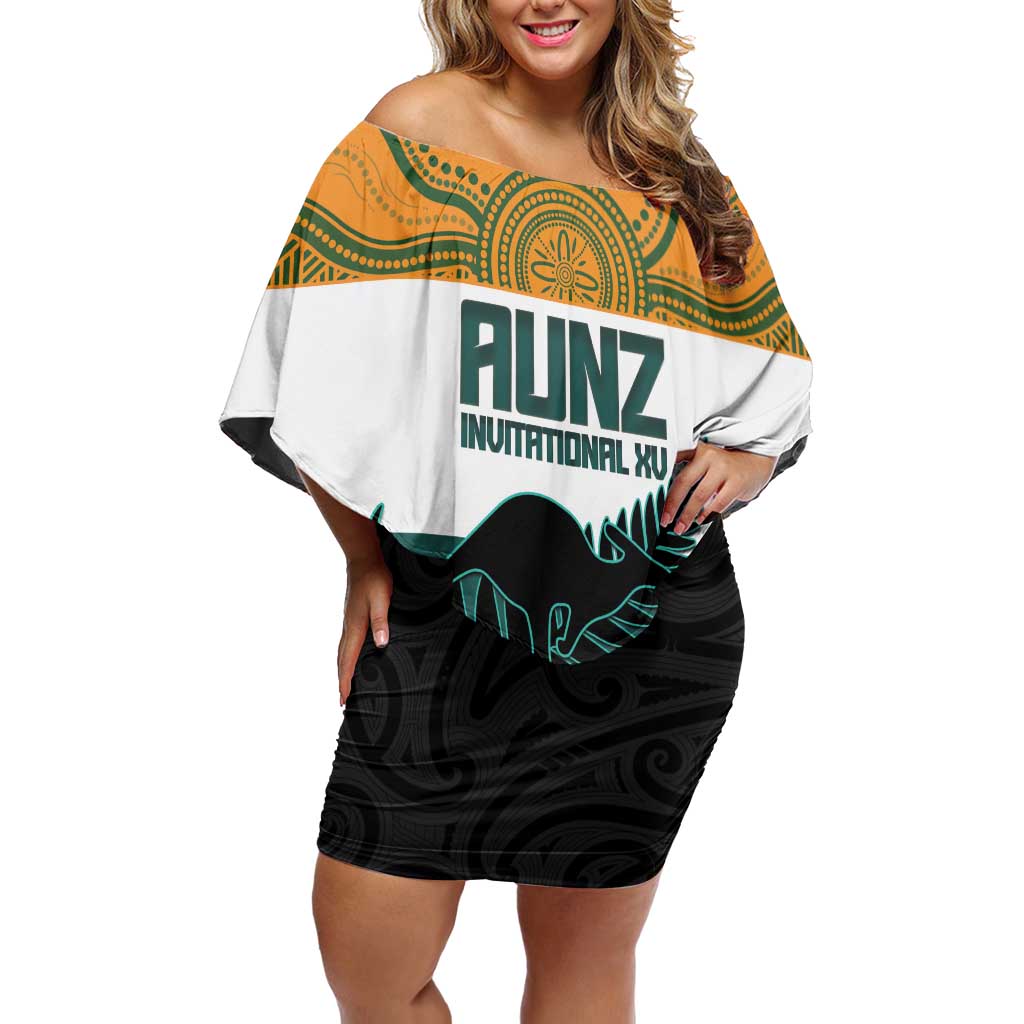 AUNZ Rugby Custom Off Shoulder Short Dress Australia Kangaroo New Zealand Silver Fern LT14 Women Yellow - Polynesian Pride