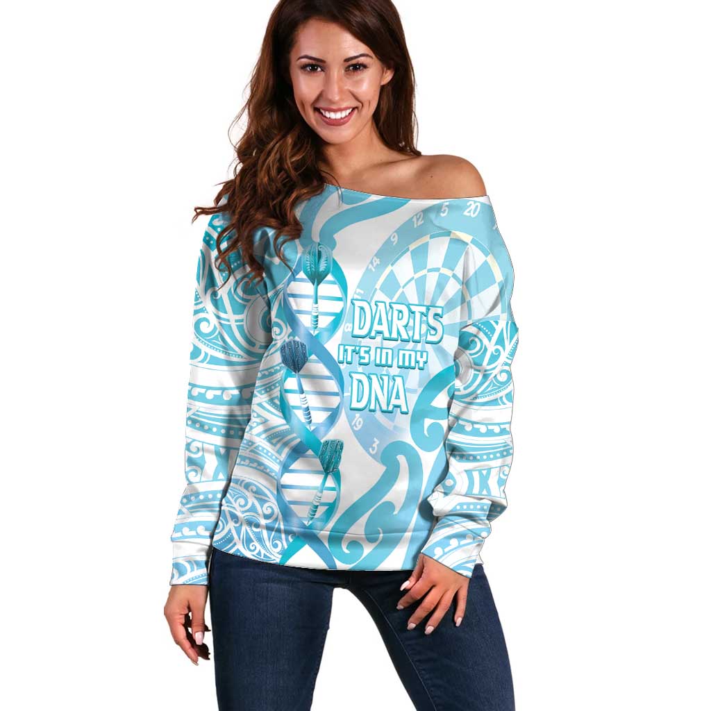 Personalised New Zealand Darts Off Shoulder Sweater Aotearoa Maori Its In My DNA White LT14 Women White - Polynesian Pride