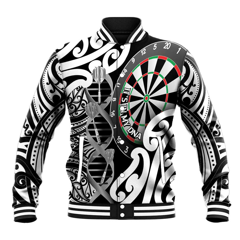 Personalised New Zealand Darts Baseball Jacket Aotearoa Maori Its In My DNA Black LT14 Unisex Black - Polynesian Pride