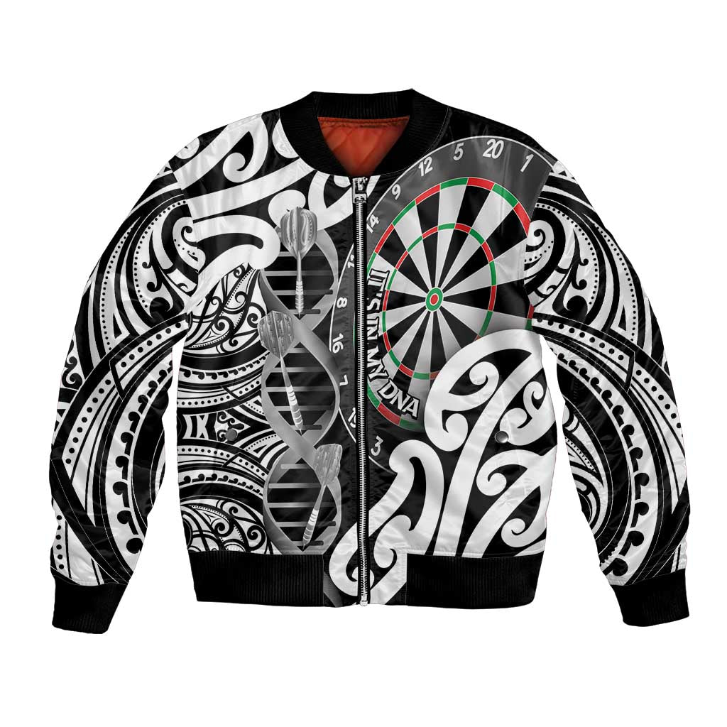 Personalised New Zealand Darts Bomber Jacket Aotearoa Maori Its In My DNA Black LT14 Unisex Black - Polynesian Pride
