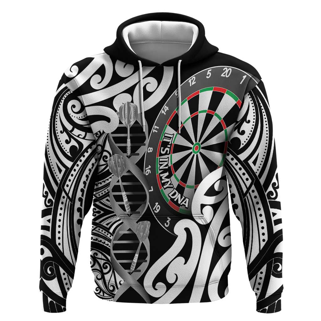 Personalised New Zealand Darts Hoodie Aotearoa Maori Its In My DNA Black LT14 Pullover Hoodie Black - Polynesian Pride