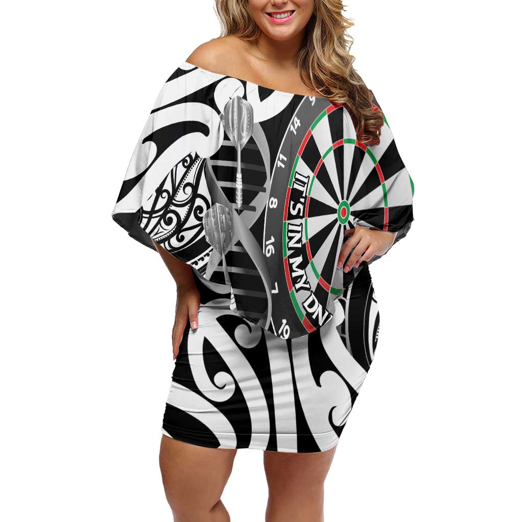 Personalised New Zealand Darts Off Shoulder Short Dress Aotearoa Maori Its In My DNA Black LT14 Women Black - Polynesian Pride