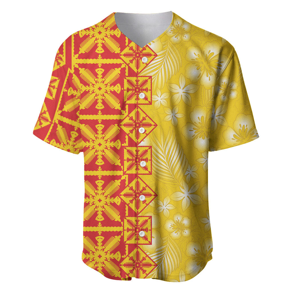 Kahili Quilt Hawaii Baseball Jersey Tropical Flower Seamless Half Style LT14 Yellow - Polynesian Pride