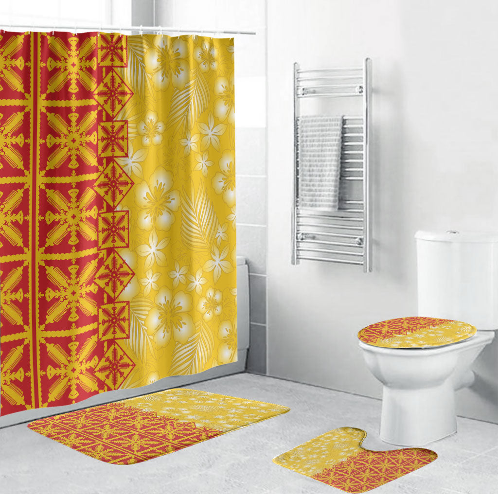 Kahili Quilt Hawaii Bathroom Set Tropical Flower Seamless Half Style LT14 Bathroom Set (4 pcs) Yellow - Polynesian Pride