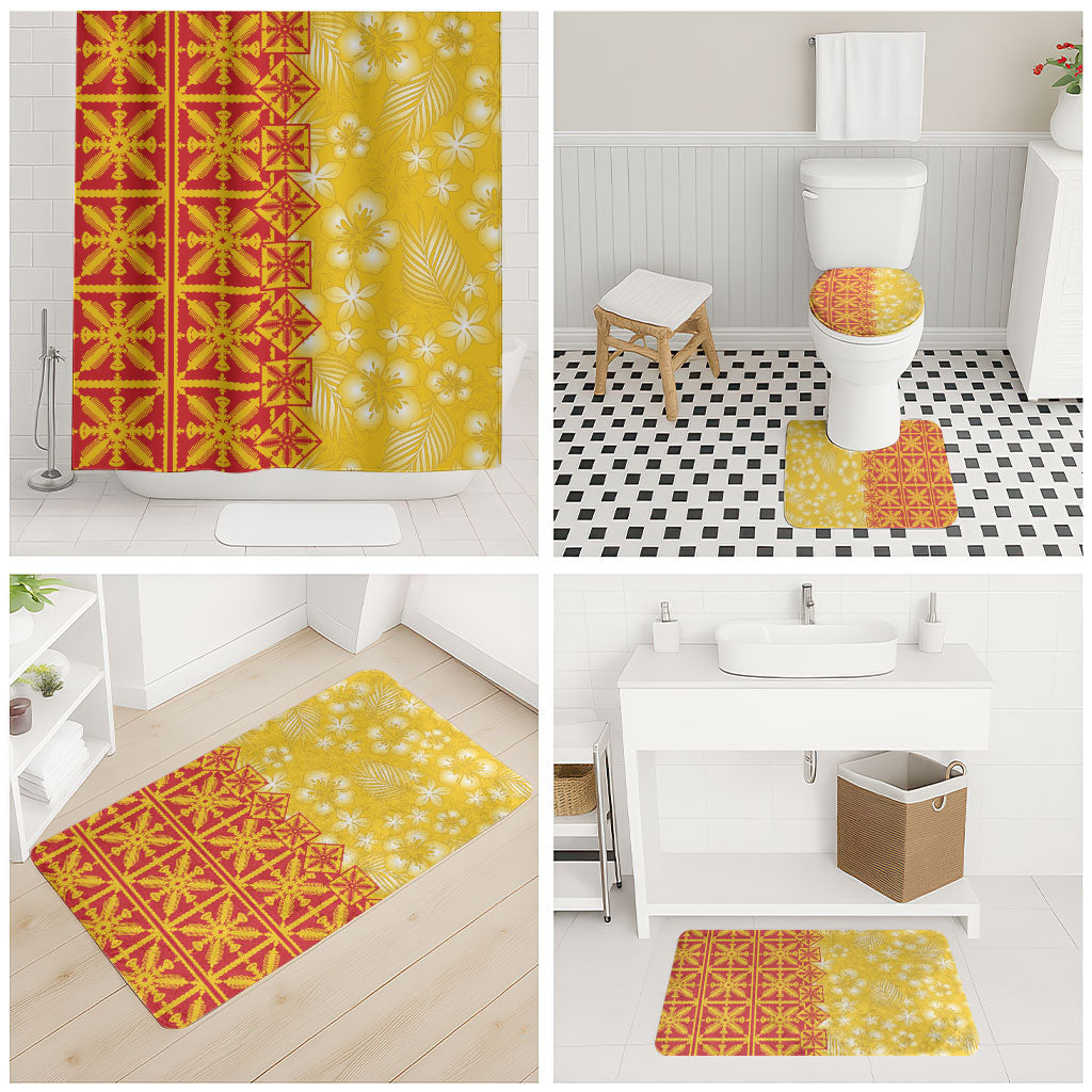 Kahili Quilt Hawaii Bathroom Set Tropical Flower Seamless Half Style LT14 - Polynesian Pride