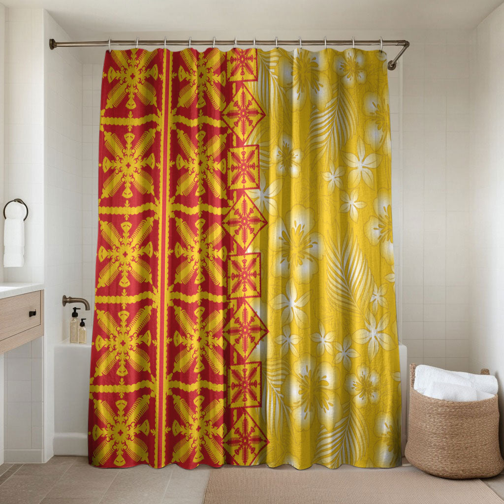 Kahili Quilt Hawaii Bathroom Set Tropical Flower Seamless Half Style LT14 Shower Curtain Only Yellow - Polynesian Pride