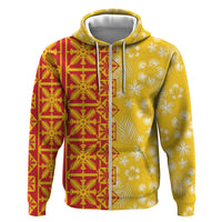 Kahili Quilt Hawaii Hoodie Tropical Flower Seamless Half Style LT14 Zip Hoodie Yellow - Polynesian Pride