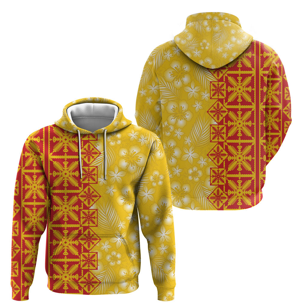 Kahili Quilt Hawaii Hoodie Tropical Flower Seamless Half Style LT14 - Polynesian Pride