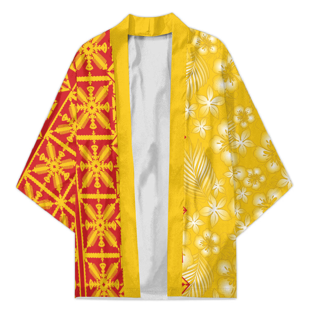 Kahili Quilt Hawaii Kimono Tropical Flower Seamless Half Style LT14 Unisex Yellow - Polynesian Pride